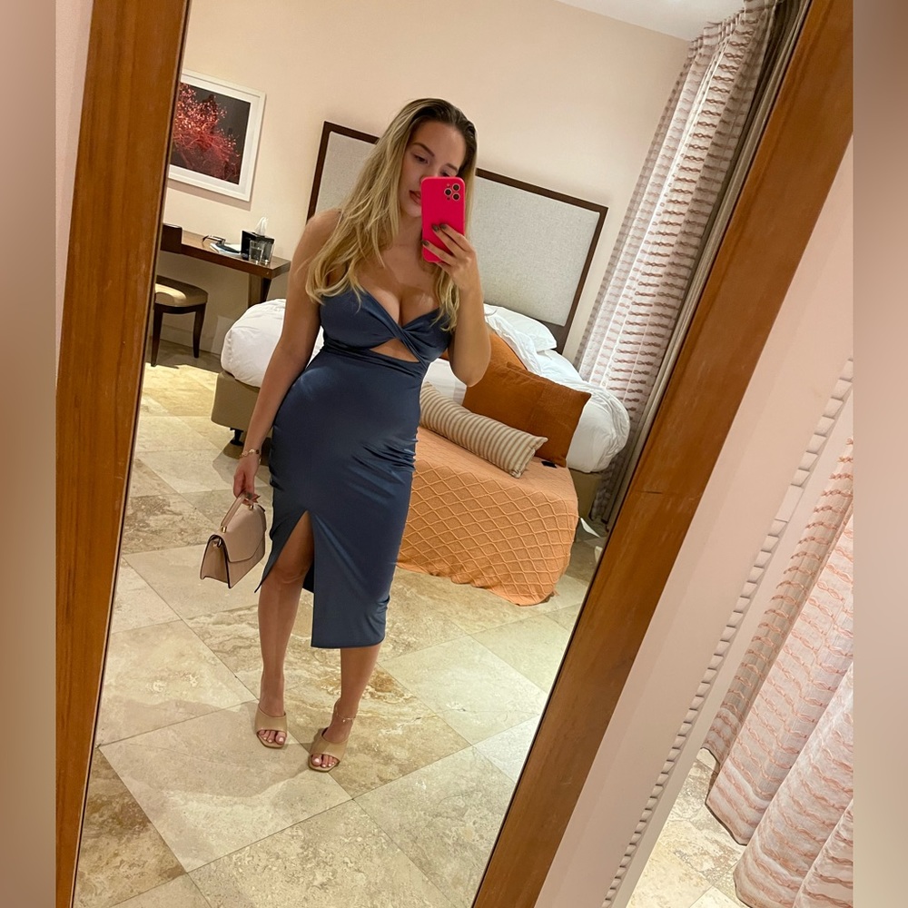 Blue midi cutout dress